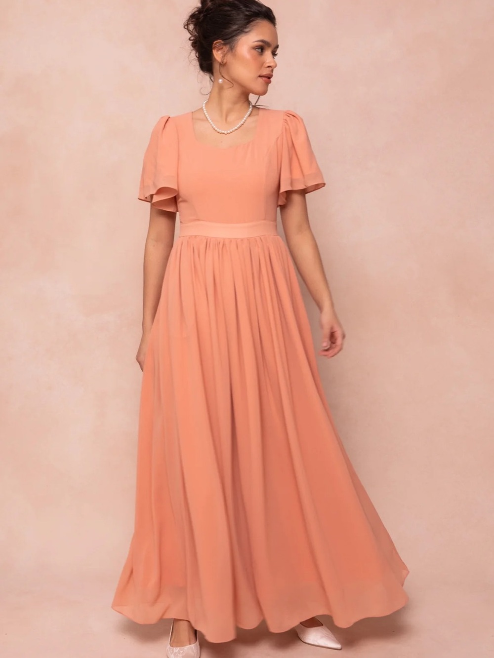 NWT Ivy City Co Abbie Dress Apricot Crush Flutter-Sleeve Maxi Dress Size 16